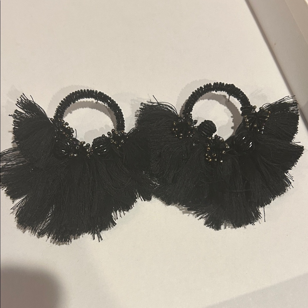 Black Tassel Hoop Earrings